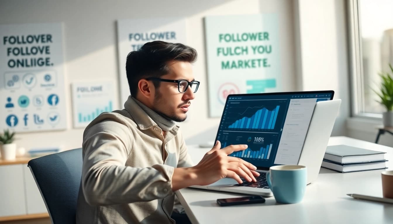 フォロワー購入のトレンドを分析しているマーケティングの専門家