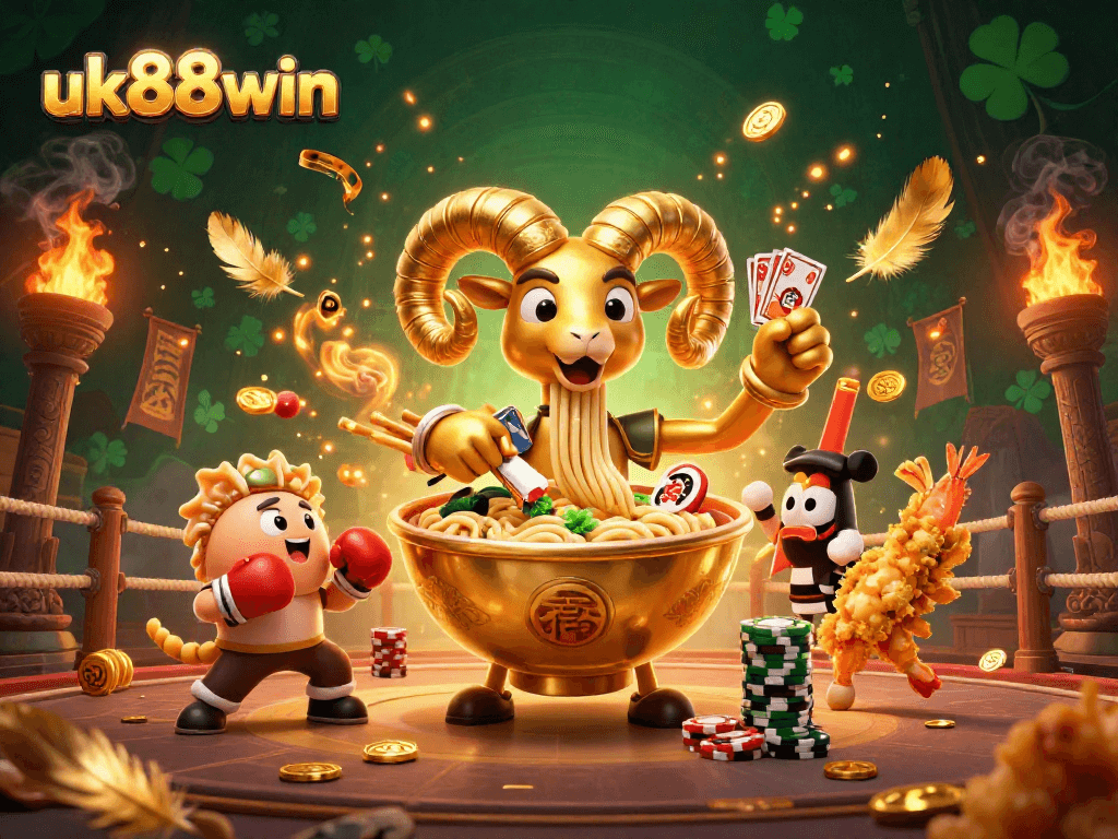 Experience excitement at uk88win with a vibrant casino scene featuring playful cartoon characters.