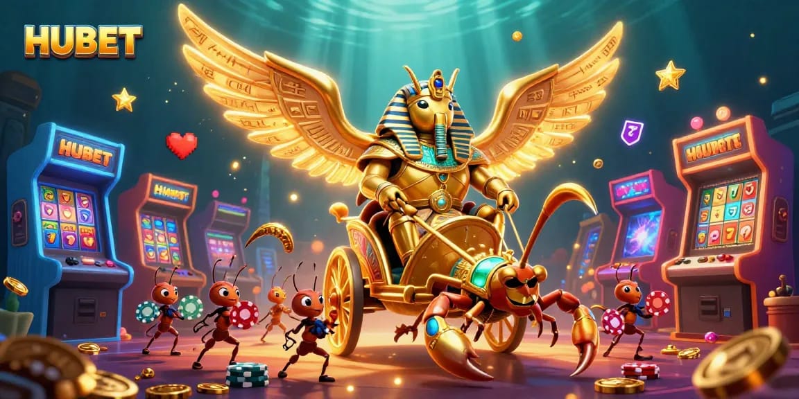 Experience thrilling gameplay at HUBET with a golden scarab and exciting casino elements.