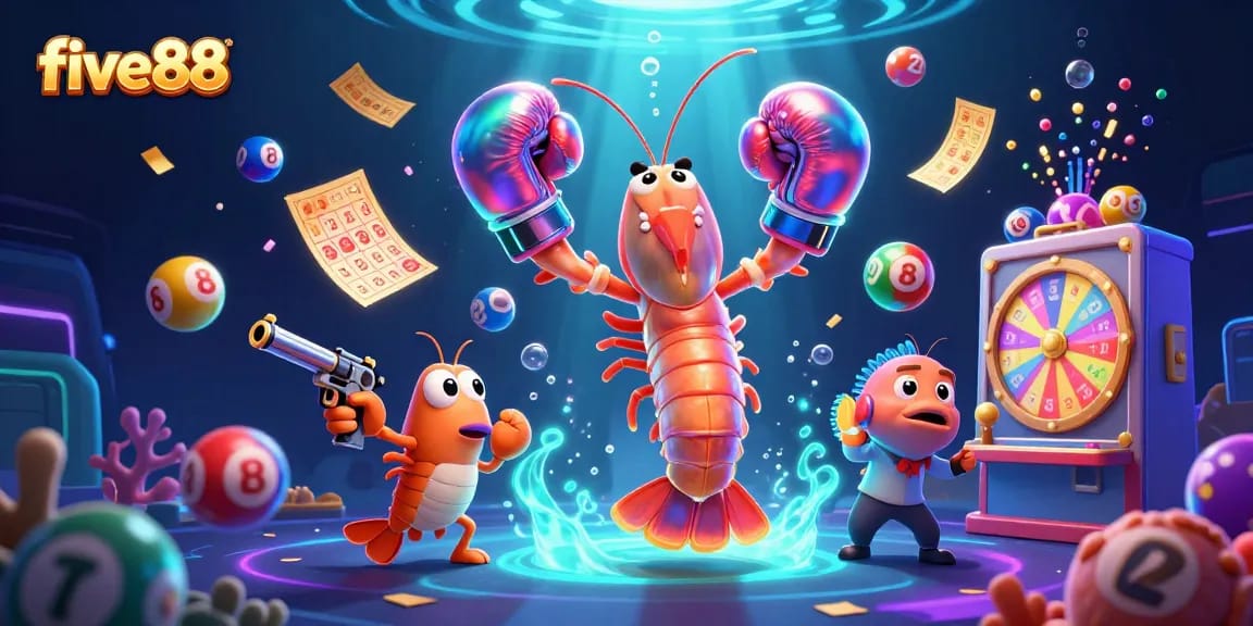 Engage with exciting gaming content featuring five88 in a vibrant underwater casino illustration.