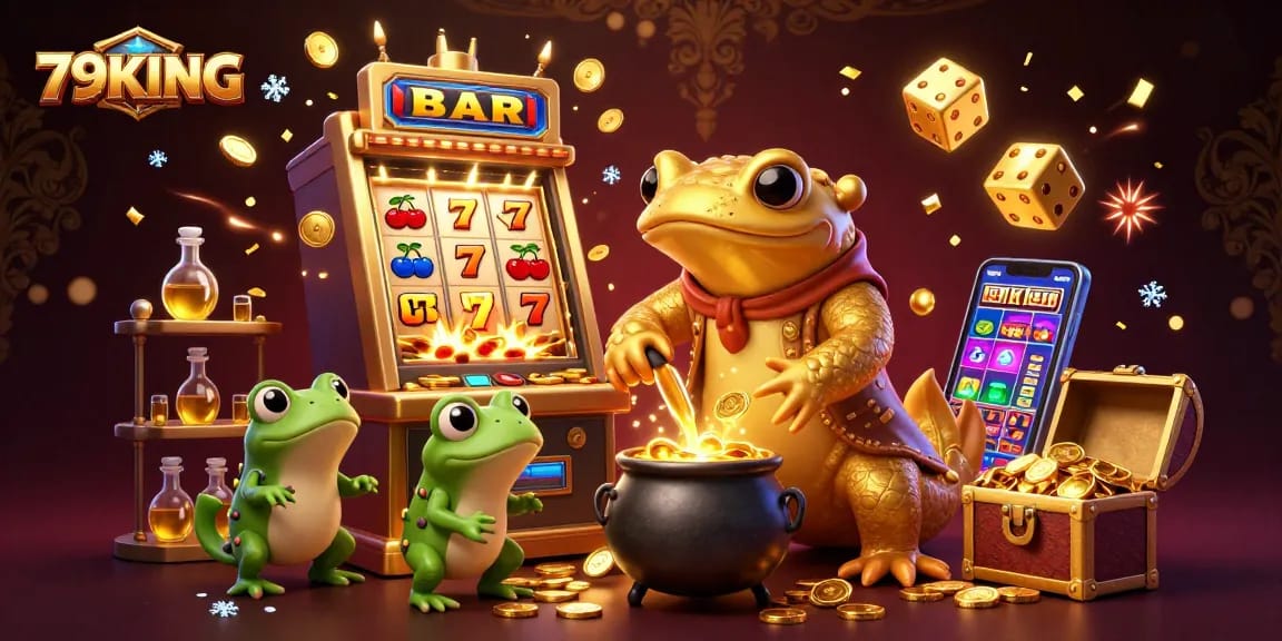 Experience the excitement at 79KING with a golden salamander alchemist transmuting gold amidst explosive casino action.