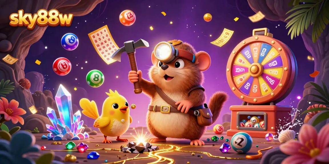 Experience thrilling moments with sky88w as treasure hunter mole uncovers riches in a vibrant casino scene.