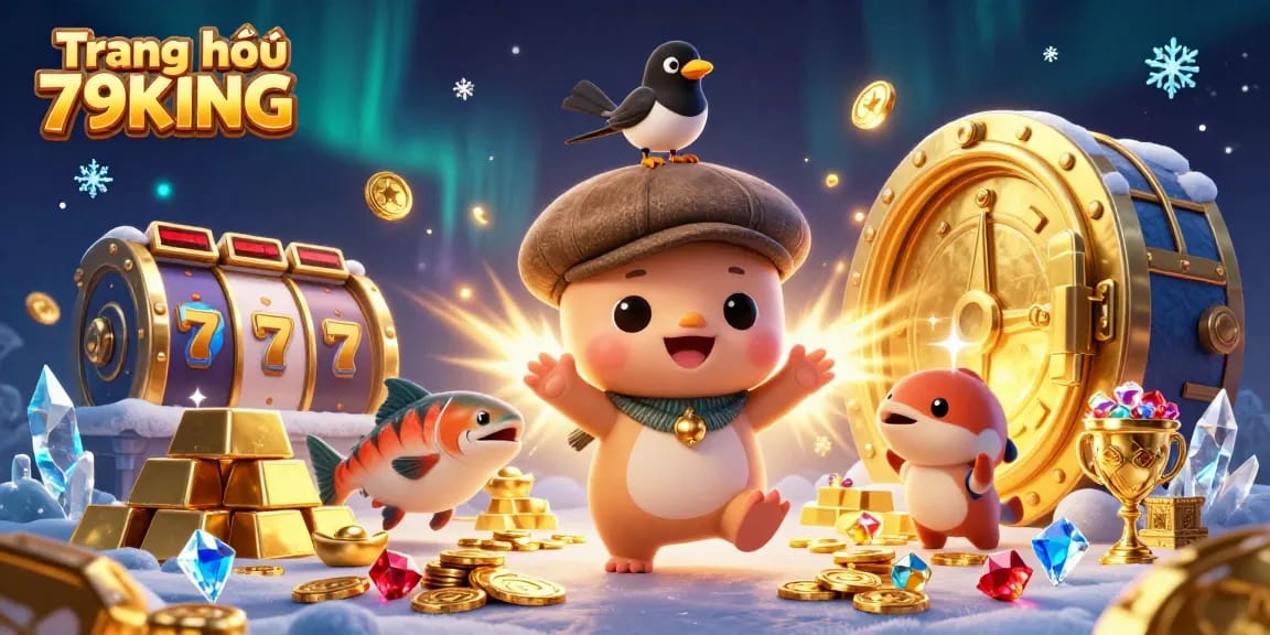 Experience Trang chủ 79KING with vibrant gaming elements featuring Nessie and a treasure scene!