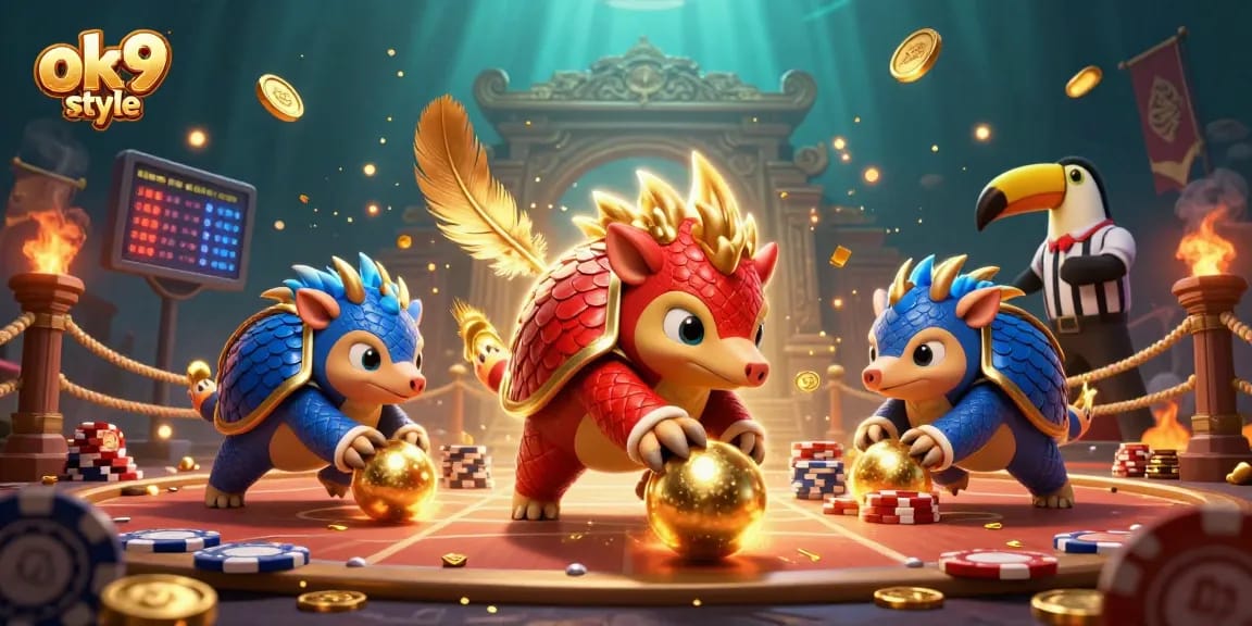 Experience the thrilling action of gambling with the ok9 style as rival pangolins engage in a playful showdown.