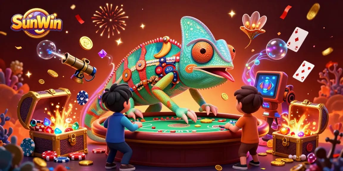 Play exciting games at SunWin with the vibrant chameleon casino owner and thrilling casino elements.
