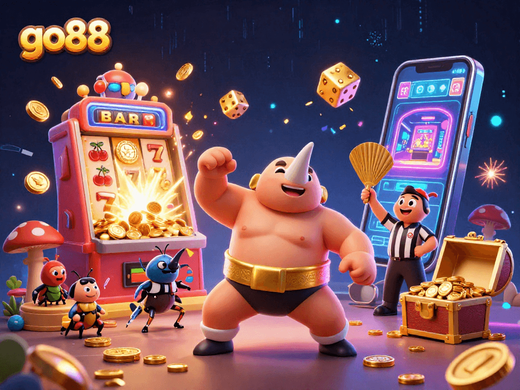 Experience thrilling gameplay with go88 as a rhinoceros beetle sumo champion stomps, coins flying!