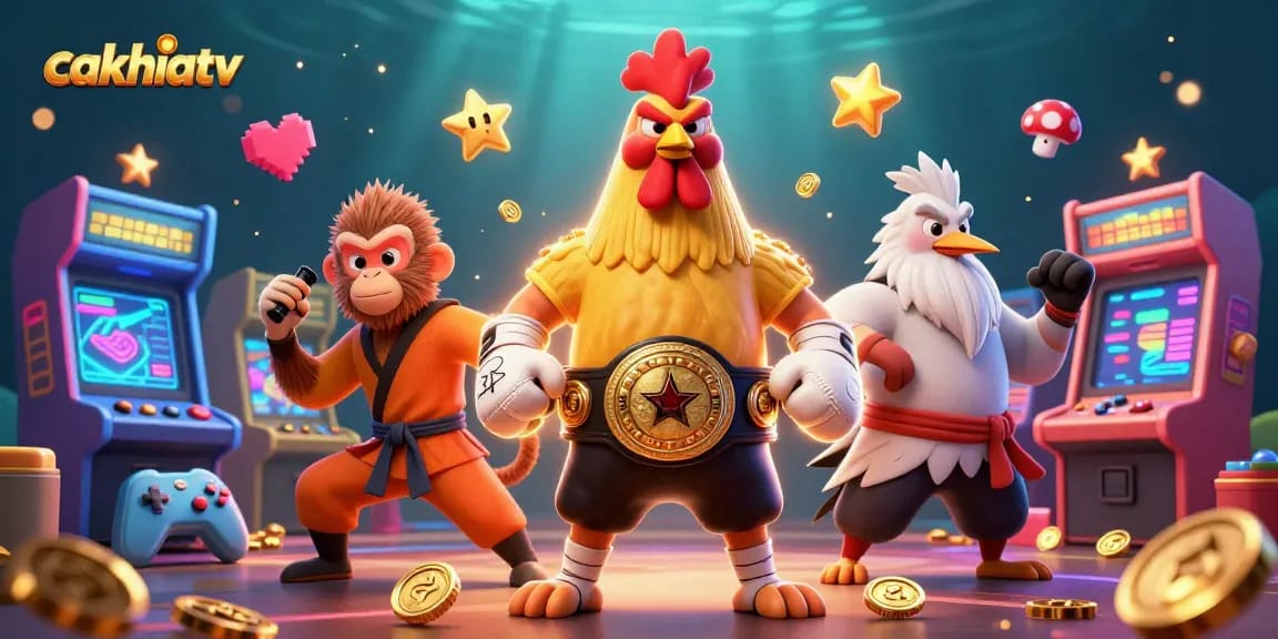 Cakhiatv showcases an exhilarating scene of fierce characters amidst vibrant casino elements combating for high stakes.