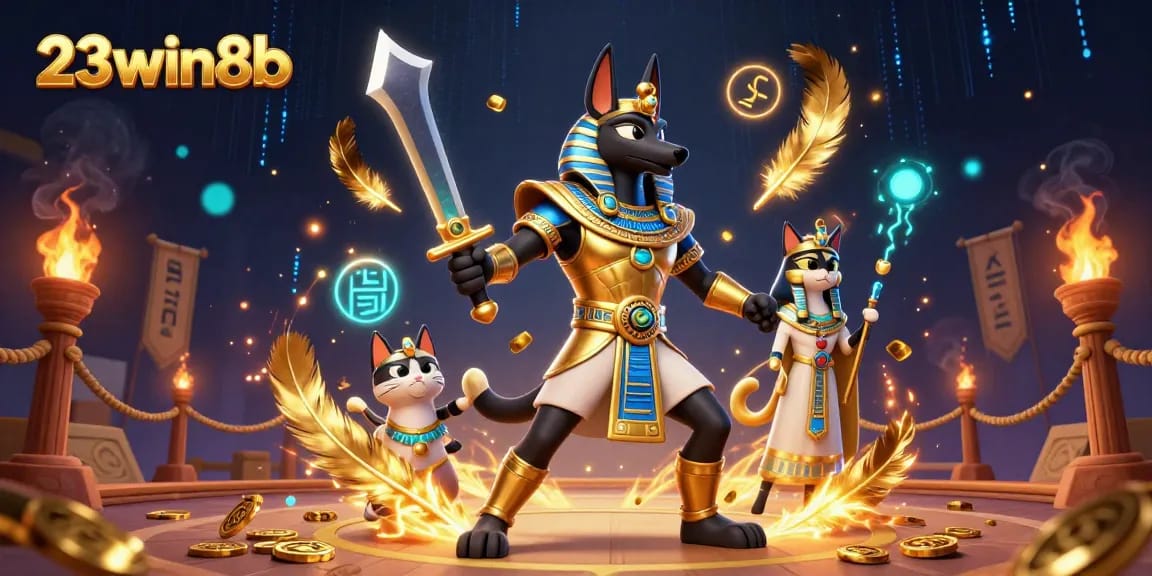 Experience thrilling bets with 23win8b in a vibrant casino atmosphere featuring Egyptian themes.