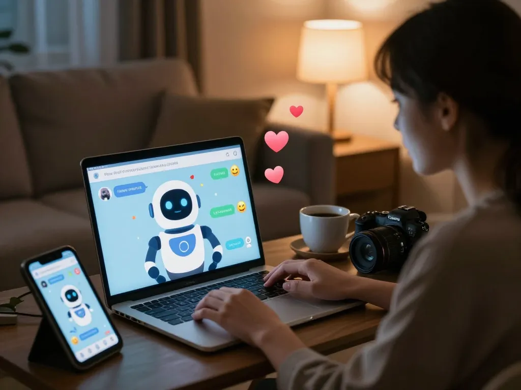 Engaging conversation with an nsfw chat bot in a cozy home setting.