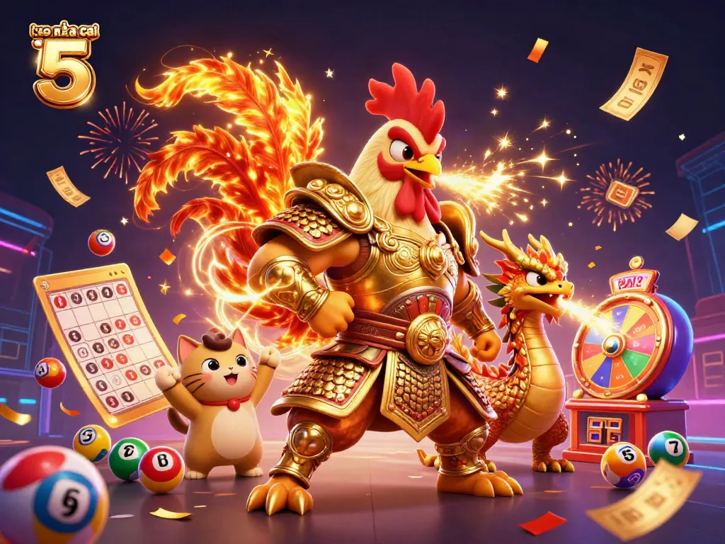 Experience the thrill of betting with keo nha cai 5 as vibrant lottery elements surround heroic characters.