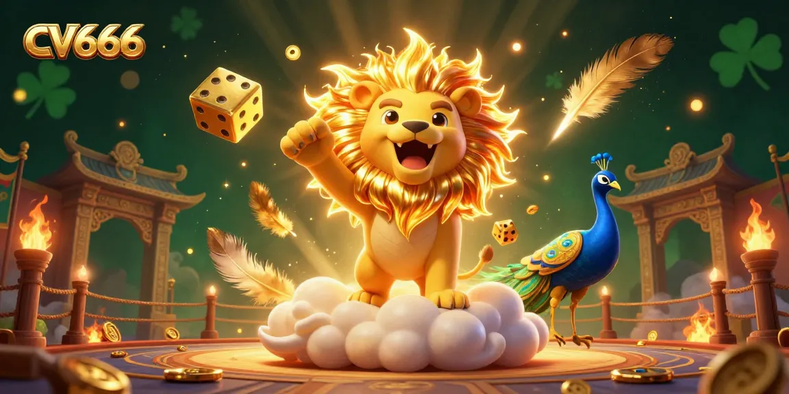 Experience the thrilling world of CV666 with a 3D cartoon sun lion and dynamic casino elements.
