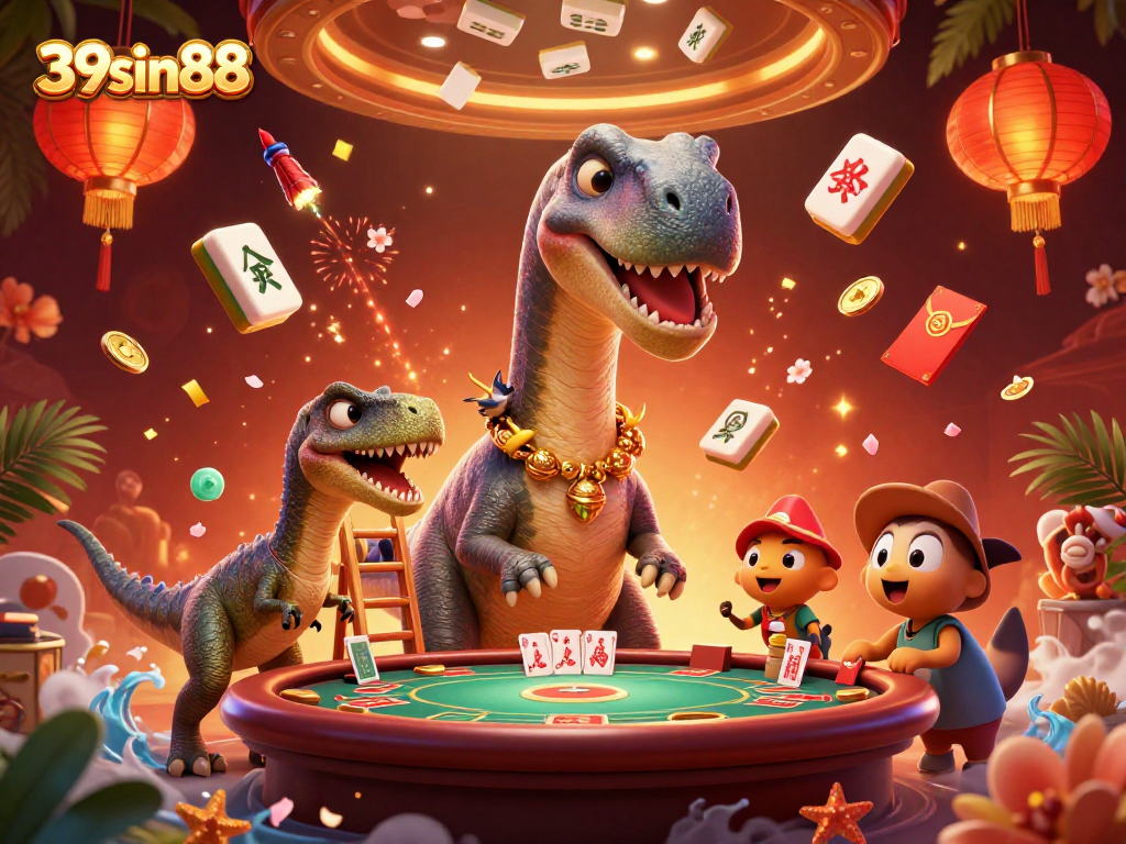 Play poker at 39sin88, where a giant brontosaurus adds excitement and charm to your gaming experience.