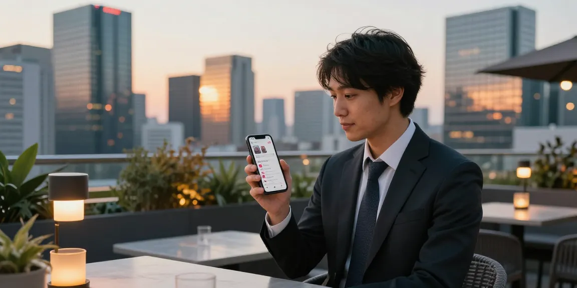インスタグラム いいね 購入 効果を確認する若い日本人起業家の屋上シーン