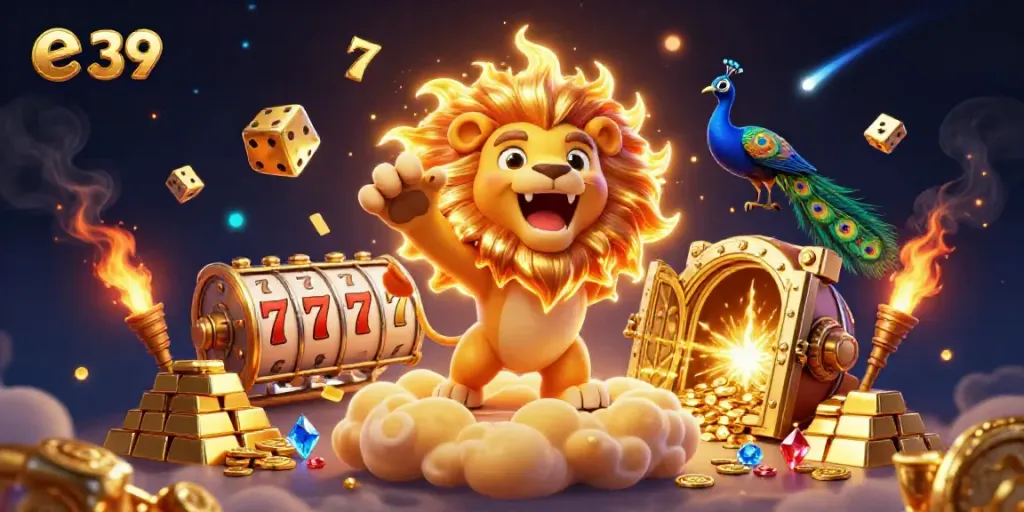 Engage with e 39 casino slots featuring vibrant golden elements and dynamic gaming symbols.