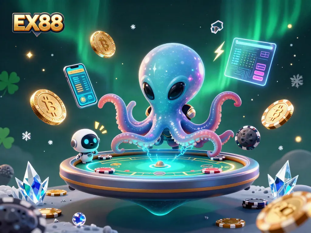 Engage with EX88 through exciting poker action in a vibrant 3D illustrated scene.