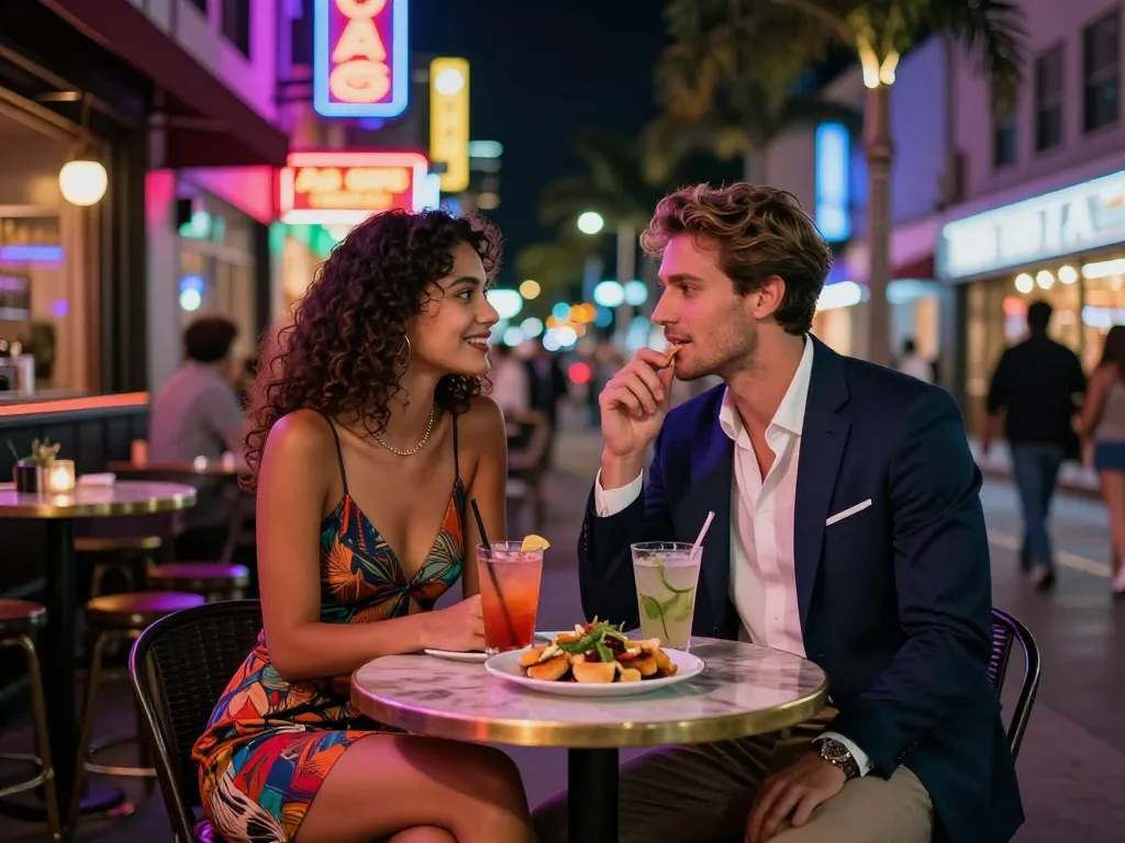 A couple enjoys a night out in the city, reflecting new conversations around ai sex in a lively urban setting.
