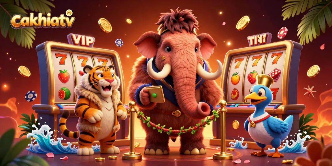 Cakhiatv offers an engaging casino experience with a cartoon mammoth bouncer at the door.