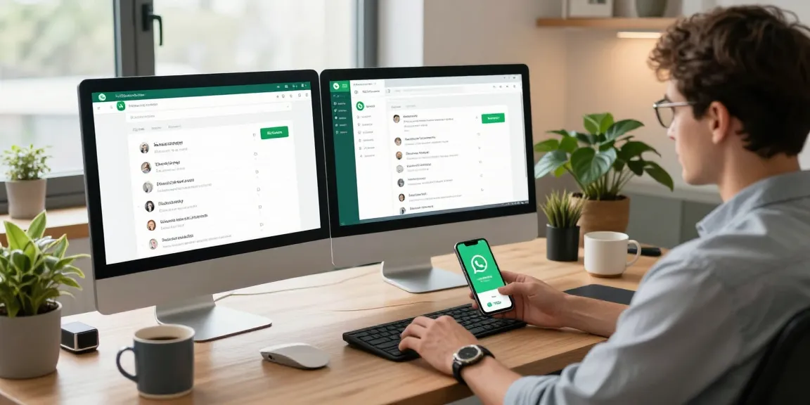 Engaging workspace with a user on WhatsApp網頁版, showcasing communication technology in a modern setting.