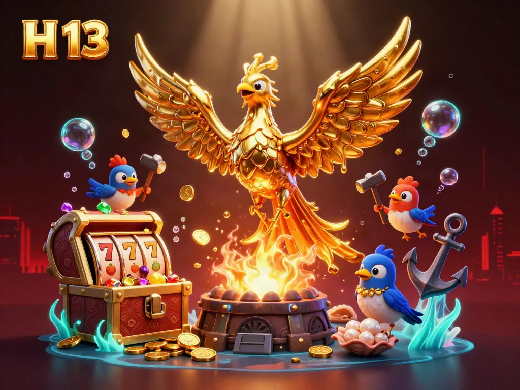 Experience the thrill of H 13 with a golden phoenix and dynamic casino elements in rich detail.