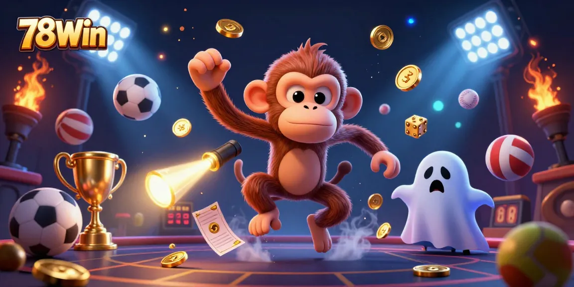 Engage with 78Win while exploring a haunted casino, surrounded by lively sports elements!