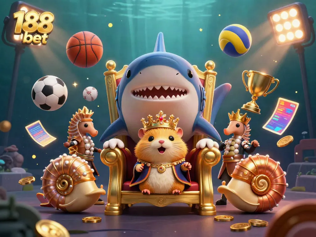 Experience the excitement of sports betting with a vibrant 188 bet casino scene featuring a hamster king on his throne.