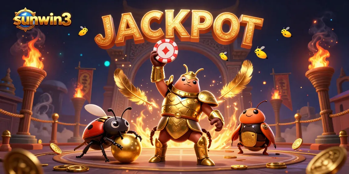 Experience thrilling games at sunwin3 with a 3D beetle champion celebrating a jackpot win.