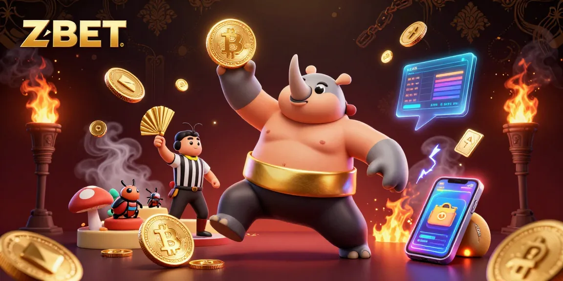 Engage with ZBET's thrilling crypto gaming world featuring a vibrant Sumo beetle champion.