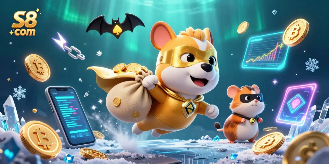 S8 com showcases a superhero dog and hamster in a vibrant casino-themed adventure, collecting riches.