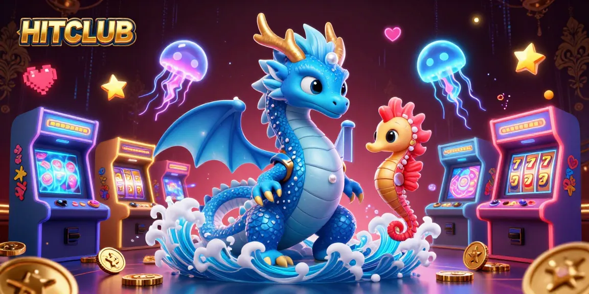 Experience HITCLUB with the vibrant underwater gaming scene featuring a dragon and arcade machines.